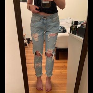 Zara Premium Denim Distressed Straight Jeans